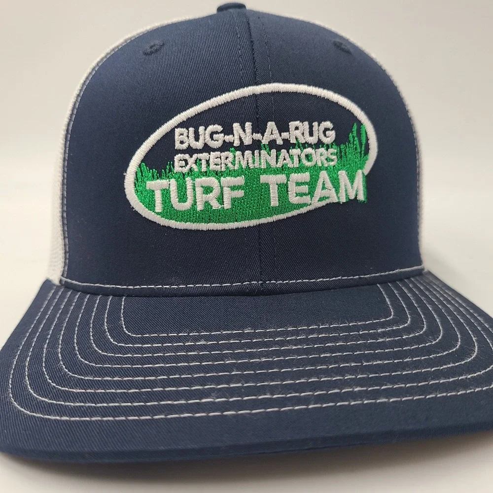 Bug-N-A-Rug Exterminators Hat‎ Snapback Trucker Richardson Blue White Turf Team